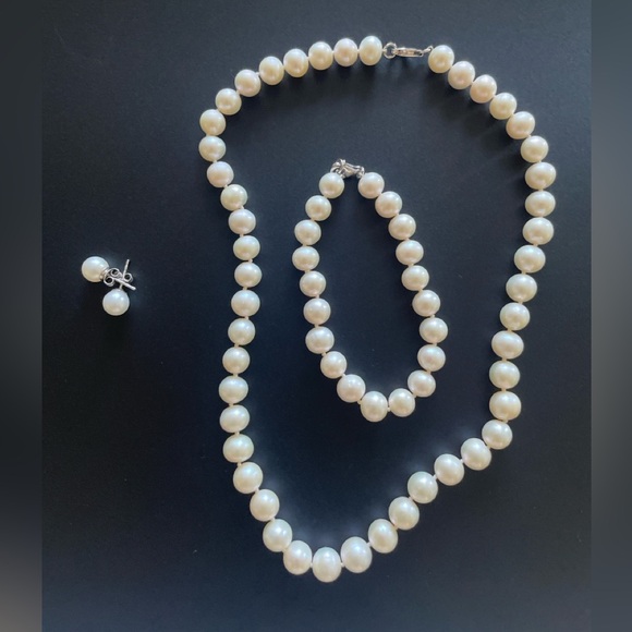 Effy Freshwater Pearl Necklace Bracelet Earrings Set 925 Silver - Picture 8 of 8